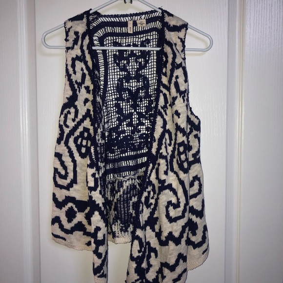 Anthropologie Moth Blue Crochet-Back Vest - Picture 2 of 7